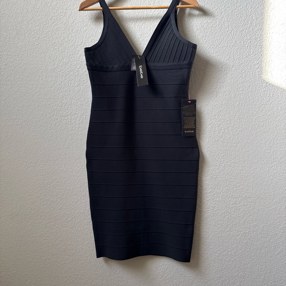 bebe Black Ribbed Midi Dress